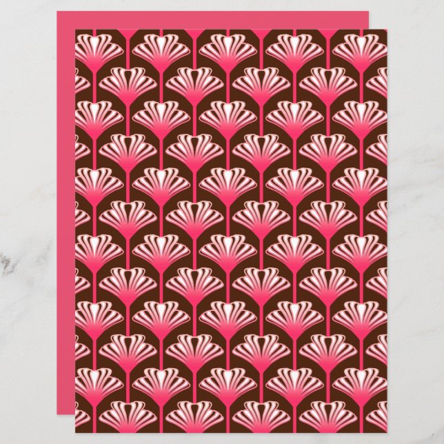 Lámina Lirio art déco, marrón chocolate y rosa coral (Anverso / Reverso)