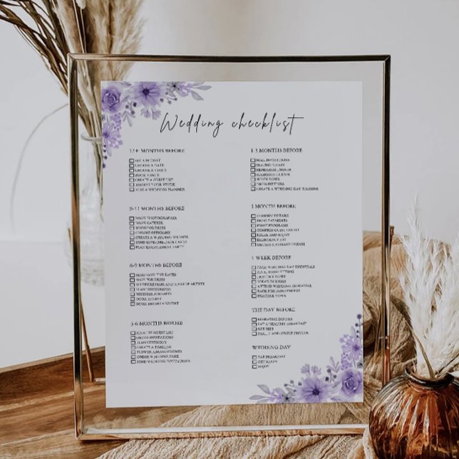 Lámina Lista de Bodas púrpura de 12 meses (12 Month Purple Wedding Checklist)