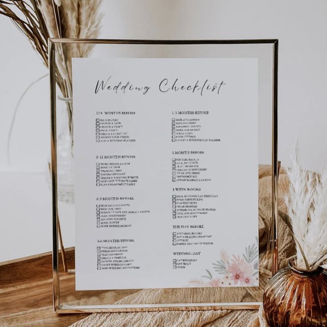 Lámina Lista de comprobación de Bodas de flores silvestre (12 Month Wildflower Wedding Checklist)