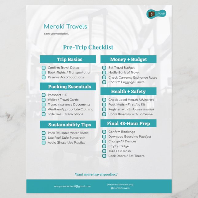 Lámina Lista de comprobación de MT antes del viaje (Anverso)