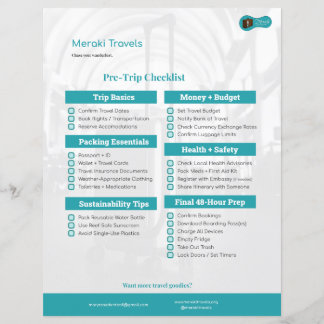 Lámina Lista de comprobación de MT antes del viaje