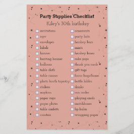 Lámina lista de comprobación de suministros para la fiest