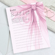 Lista de deseos del bebé con lazo rosa acuarela