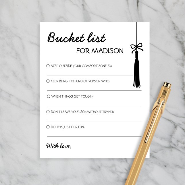 Lámina Lista de deseos en negro y blanco Consejos Chic de (Bucket List Black & White Advice Chic Graduation)