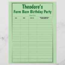 Lista de invitados de fiesta de cumpleaños de gran