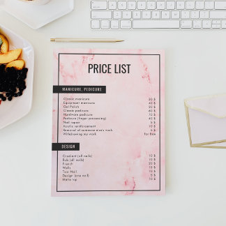 Lámina Lista de precios de belleza minimalista de mármol