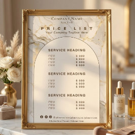 Lámina Lista de precios de servicios de belleza en oro bl