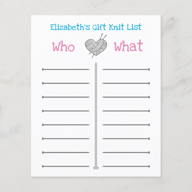 Lámina Lista personalizada de Knit de regalo (Anverso)