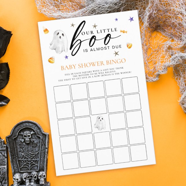 Lámina Little Boo Halloween Bingo Shower Games (Enjoy this bridal shower Bingo game in a Halloween theme. Little Boo is almost due features ghosts.)