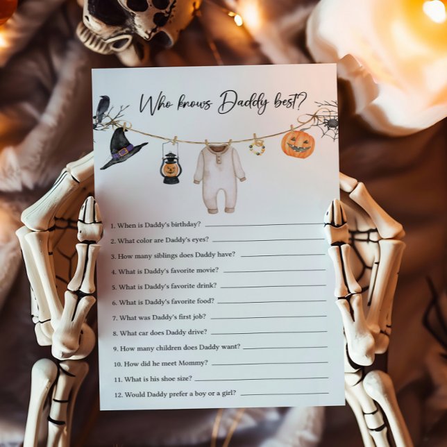 Lámina Little Boo Halloween quién conoce a papi mejor jue (Halloween Baby Clothes Baby Shower Who knows Daddy Best Game)