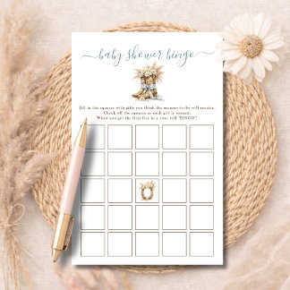 Lámina Little Cowboy Western Boots Baby Shower Bingo Game