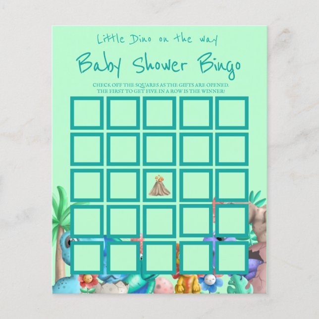 Lámina Little Dino on the Way Greenery Baby Shower Bingo (Anverso)