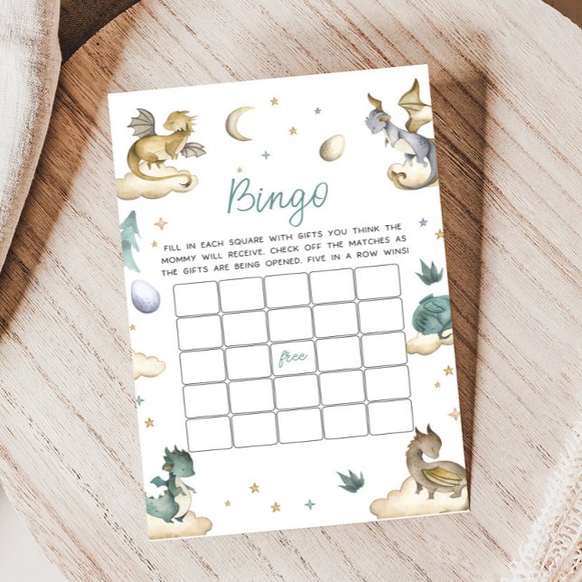 Lámina Little Dragon Baby Shower Bingo Game (Dragon Baby Shower Game)