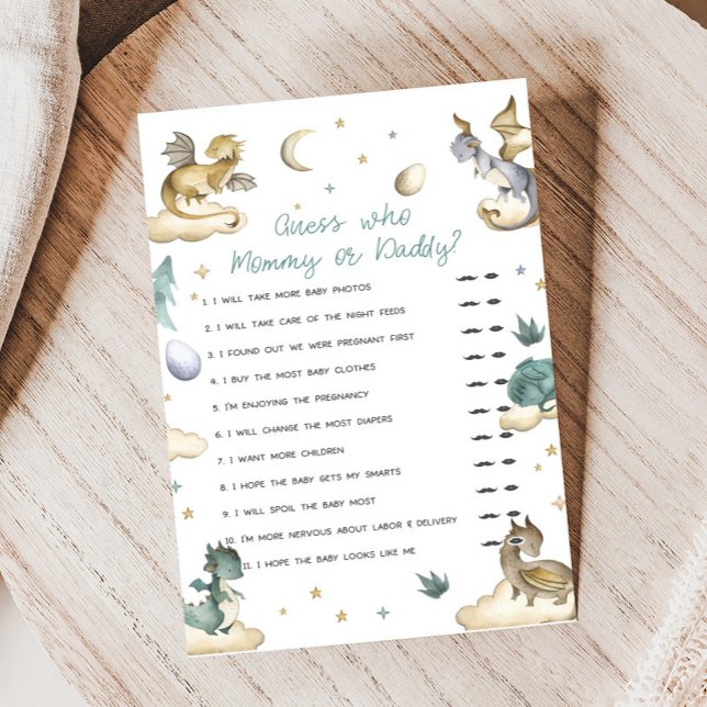 Lámina Little Dragon Baby Shower Guess Who Game (Dragon Baby Shower Game)