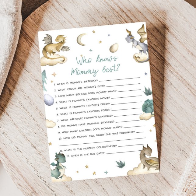 Lámina Little Dragon Baby Shower Who Knows Game (Dragon Baby Shower Game)