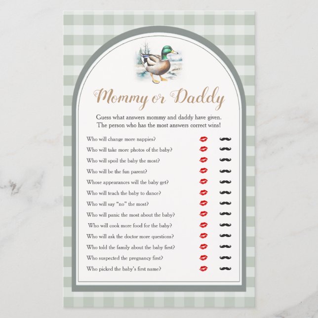 Lámina Little Duckling Gingham Baby Shower Mommy or Daddy (Anverso)