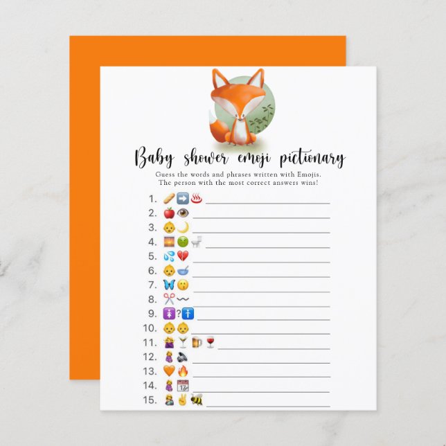 Lámina Little Fox cub - juego de emoji para bebés (Anverso / Reverso)