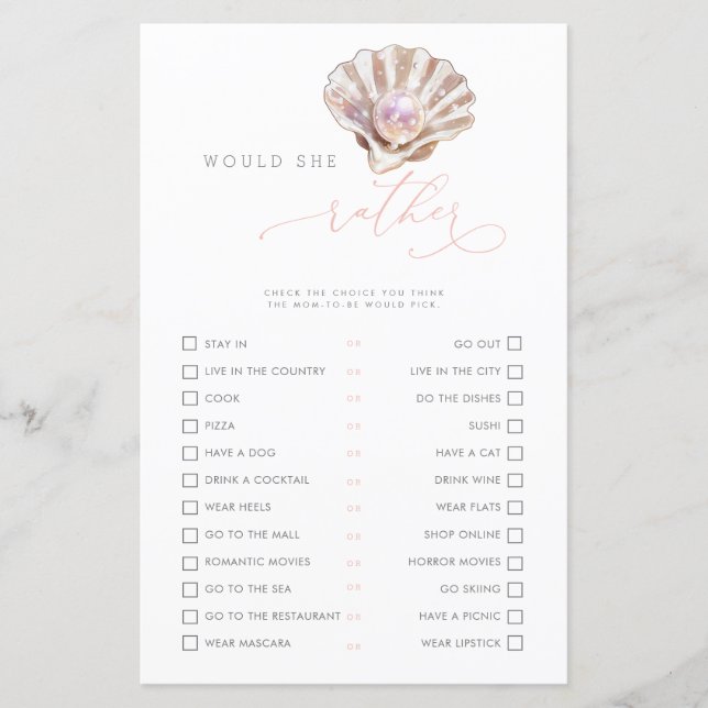 Lámina Little Pearl Preferiría Un Juego De Baby Shower (Anverso)