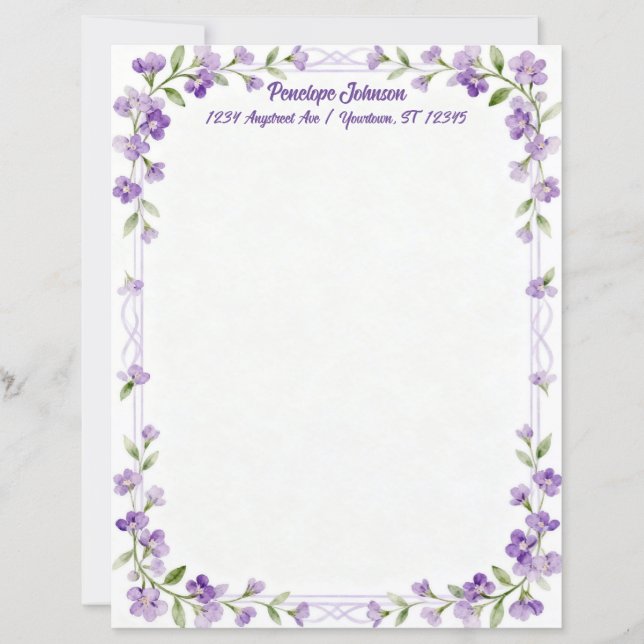 Lámina Little Purple Flowers on a Frame Stationery Paper (Anverso)