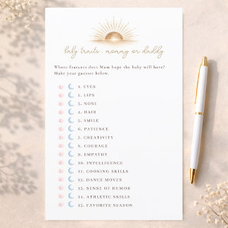 Lámina Little Sunshine Baby Shower Game Baby Traits