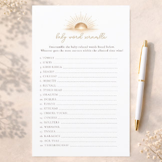 Lámina Little Sunshine Baby Shower Game Word Scramble