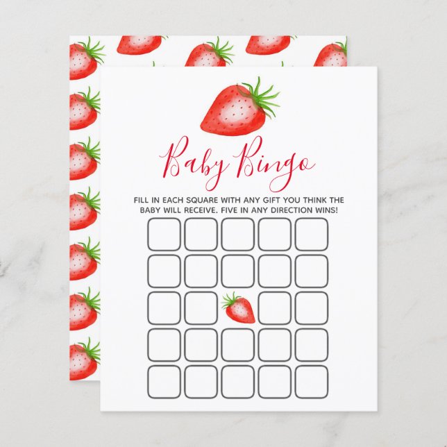 Lámina Little Sweetie Strawberry Baby Shower Bingo (Anverso / Reverso)