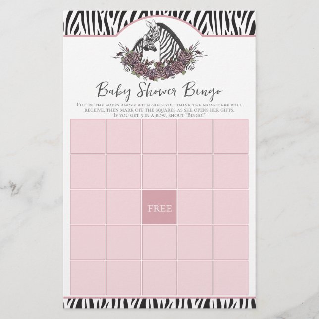 Lámina Little Wild One Zebra Safari Baby Shower Bingo (Anverso)