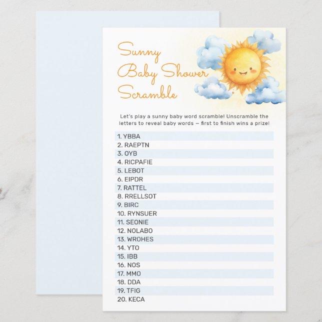 Lámina Llega el Sol Juego de la Ducha de Bebé (Anverso / Reverso)