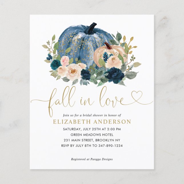 Lámina Lluvia de Amor Otoño Azul Floral Boda de Novia Eco (Anverso)