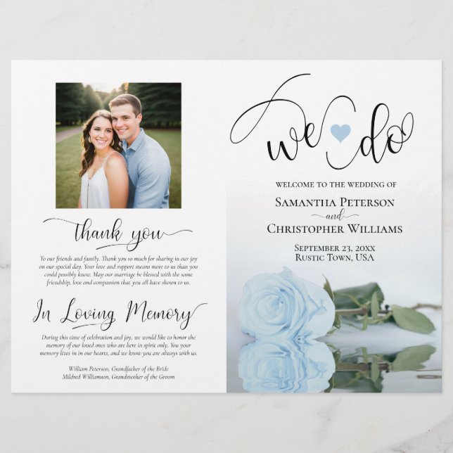 Lámina ¡Lo Hacemos! Dusty Blue Rosa DIY Fold Wedding Prog (Anverso)