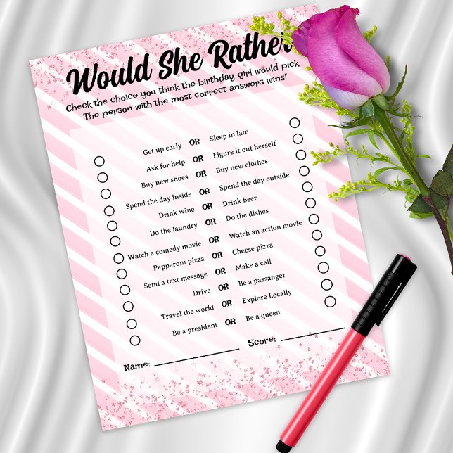 Lámina ¿Lo prefiere? Juego de cumpleaños rosado para cóct (Subido por el creador)