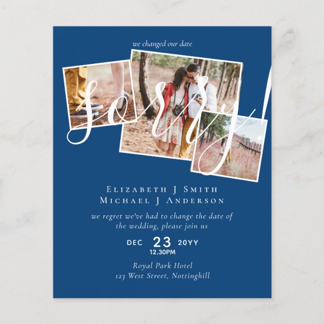 Lámina ¡LO SENTIMOS! Posposición de la boda Cambio de fec (Anverso)