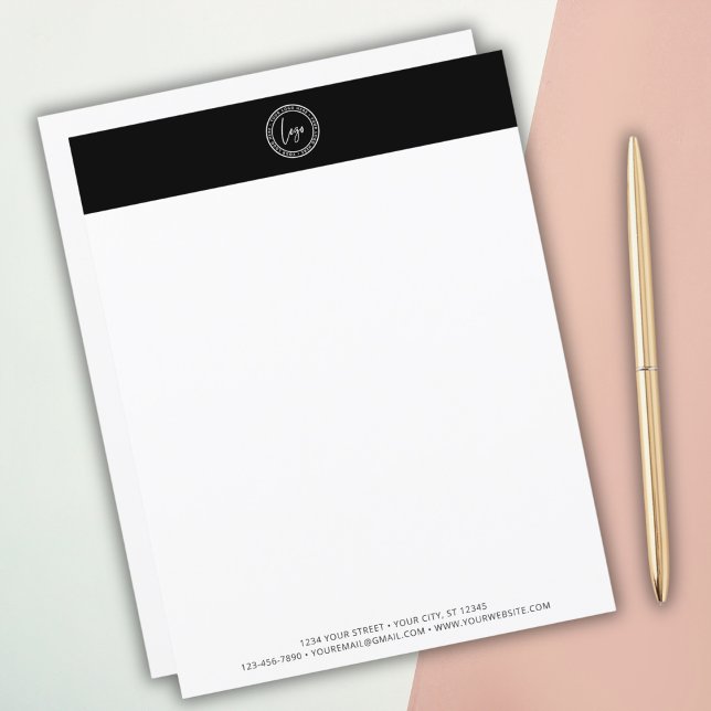 Lámina Logotipo de negocios personalizado Negro mínimo mo (Simply add your company logo and details for custom business stationery.
)