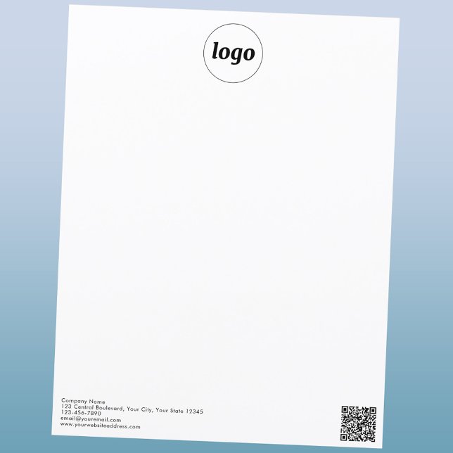 Lámina Logotipo simple Código QR Letras profesionales (Logo QR code and custom text promotional business letterhead paper)