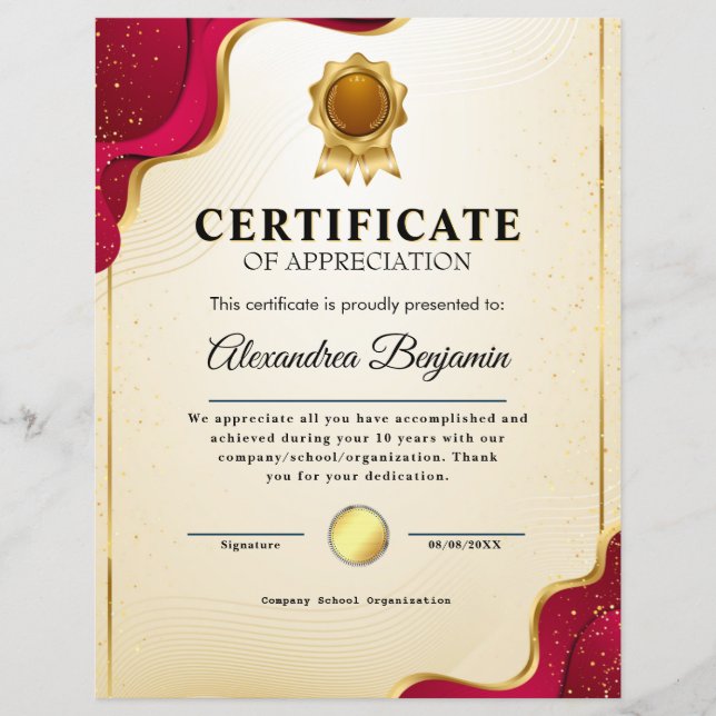 Lámina Logro Apreciado Certificado Azul de Oro (Anverso)