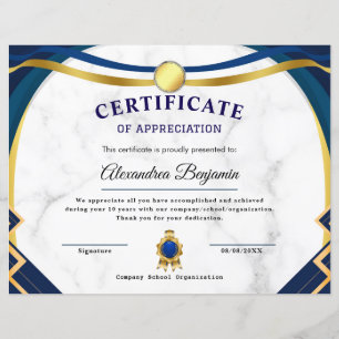 Lámina Logro Apreciado Certificado Azul de Oro