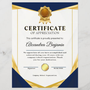 Lámina Logro Apreciado Certificado Azul de Oro