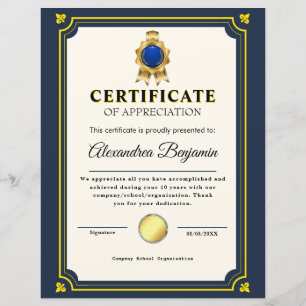 Lámina Logro Apreciado Certificado Azul de Oro