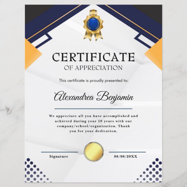 Lámina Logro Apreciado Certificado Azul de Oro (Anverso)