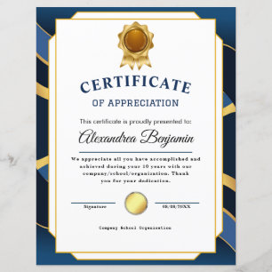 Lámina Logro Apreciado Certificado Azul de Oro