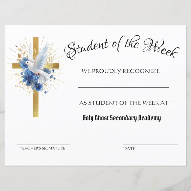 Lámina Logro de la Cruz del Oro del Espíritu Santo Católi (Anverso)