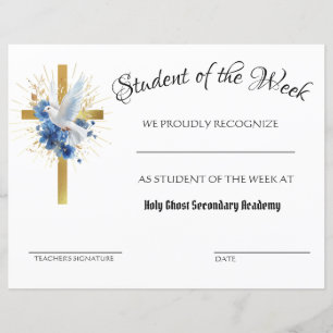 Lámina Logro de la Cruz del Oro del Espíritu Santo Católi