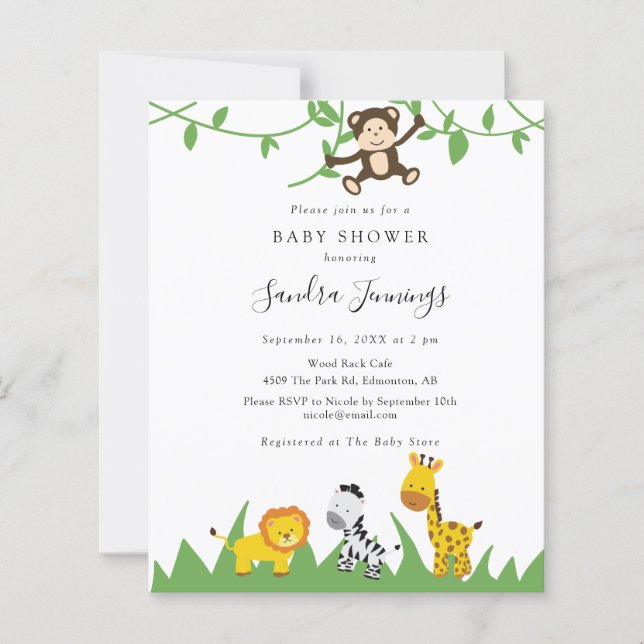 Lámina Los animales de la jungla de Baby Shower Safari pr (Anverso)