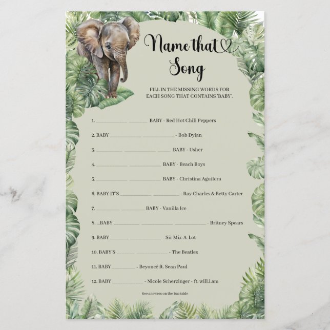 Lámina Los animales del Safari de la Jungla Tropical nomb (Anverso)