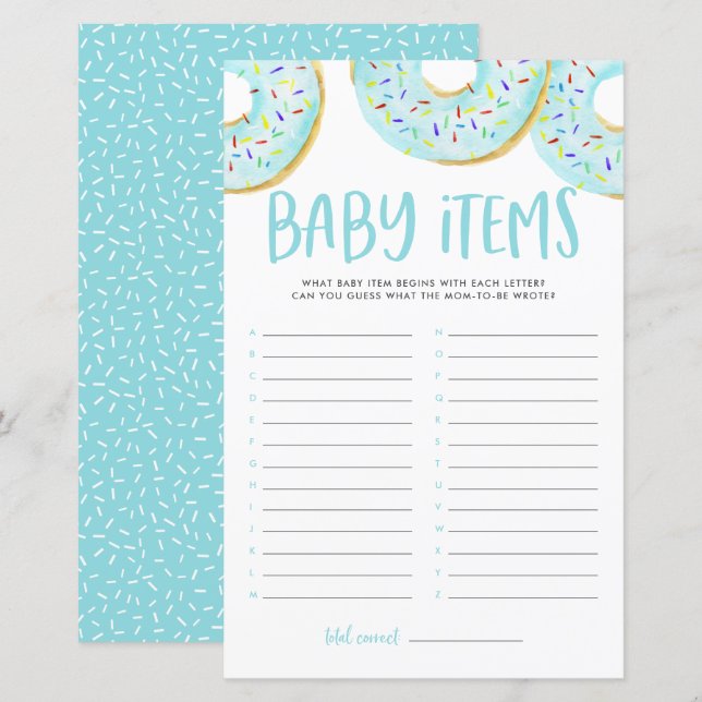 Lámina Los Donuts Azules Adivinan El Juego De Baby Shower (Anverso / Reverso)