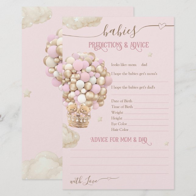 Lámina Los gemelos llevan globos rosados Baby Girl Shower (Anverso / Reverso)