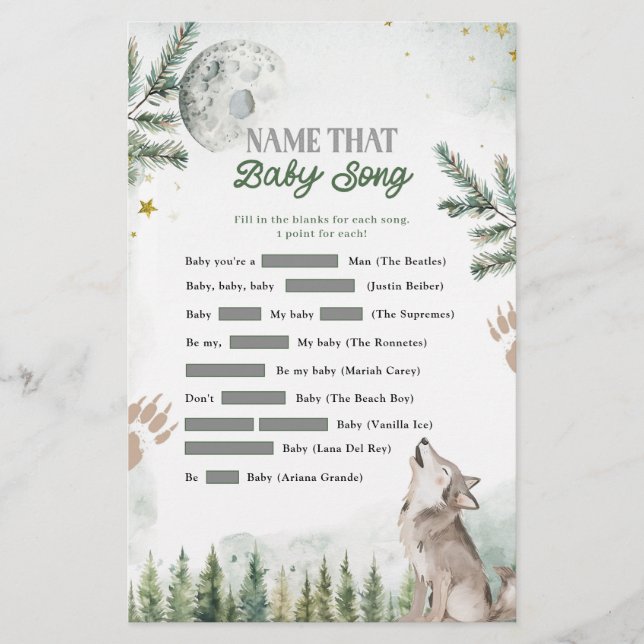 Lámina Los lobos de bosque nombran a esa canción de bebé (Anverso)