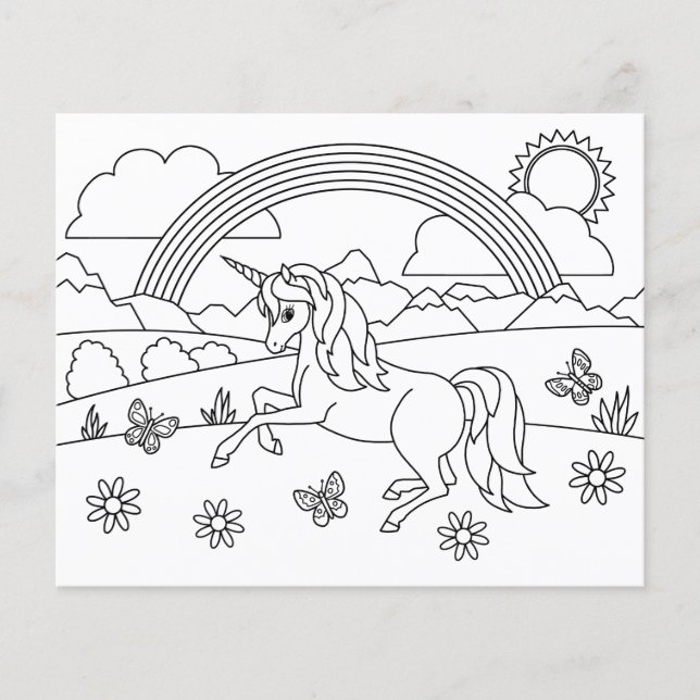 Lámina Los niños pintan el arcoiris de unicornio (Anverso)