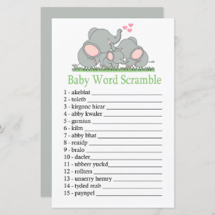 Lámina Love Elephants Baby word scramble game