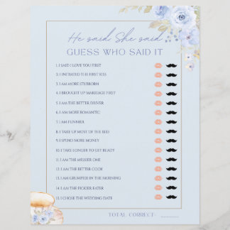 Lámina Love is Brewin He Said She Said Bridal Shower Game